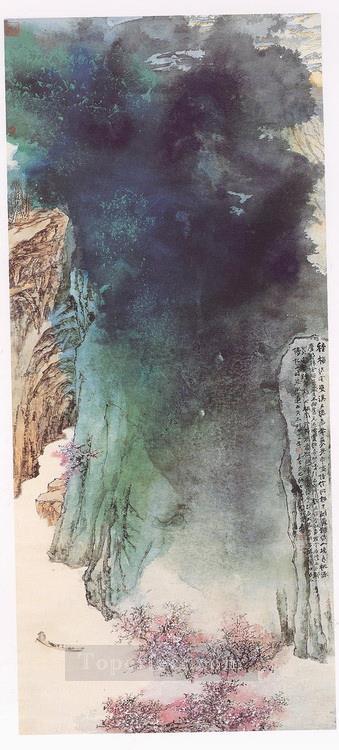 張大千桃の花春 1983 古い中国の墨油絵